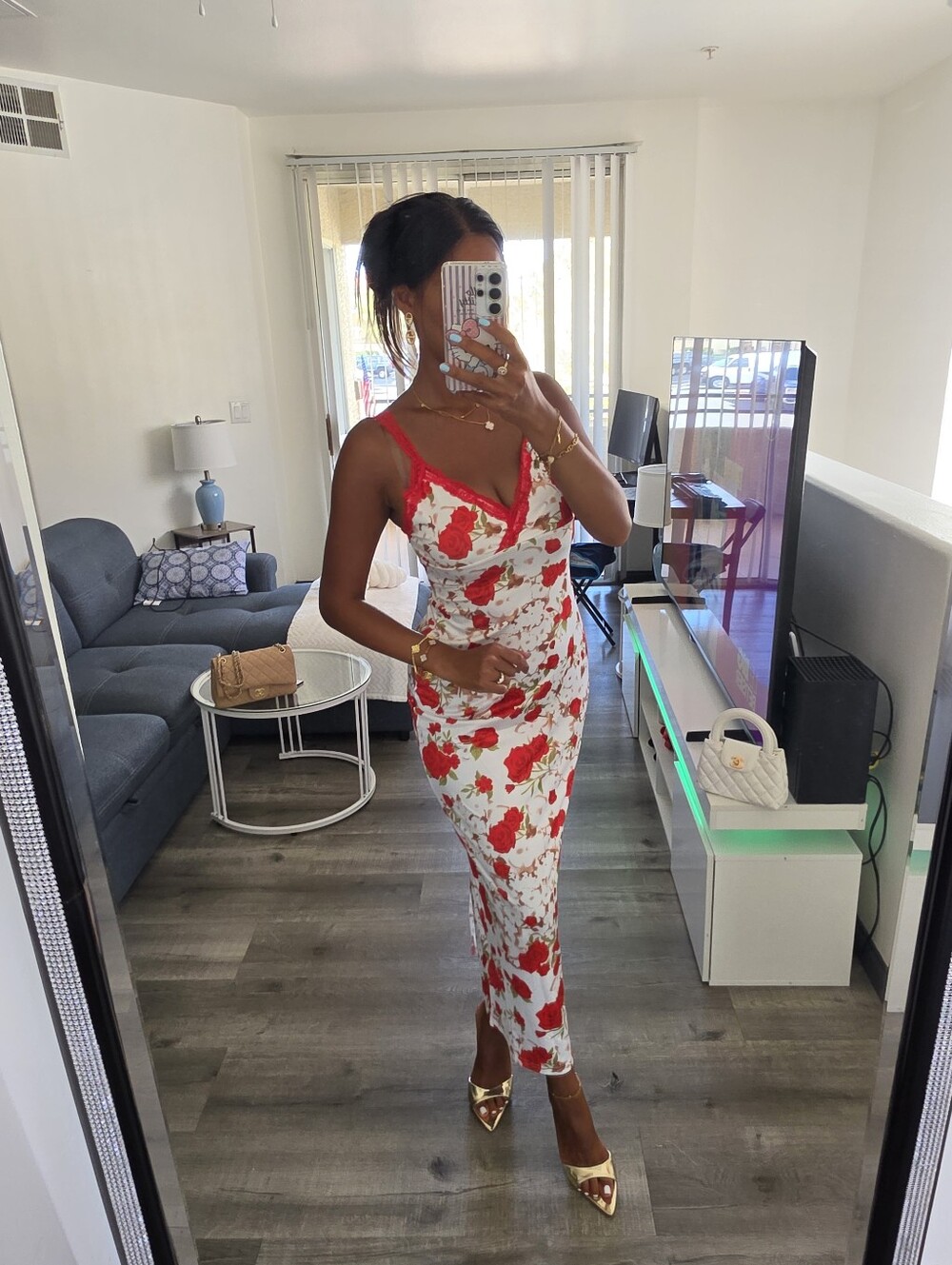 Floral Red and White Slip Midi Dress - Women - Picture 6 of 17